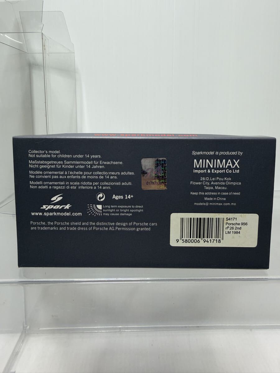S4171 spark 1/43 Porsche 956 n°26 2nd LM 1984 スパーク ポルシェ No.26 #26 Le Mans ルマン ミニカー_画像6