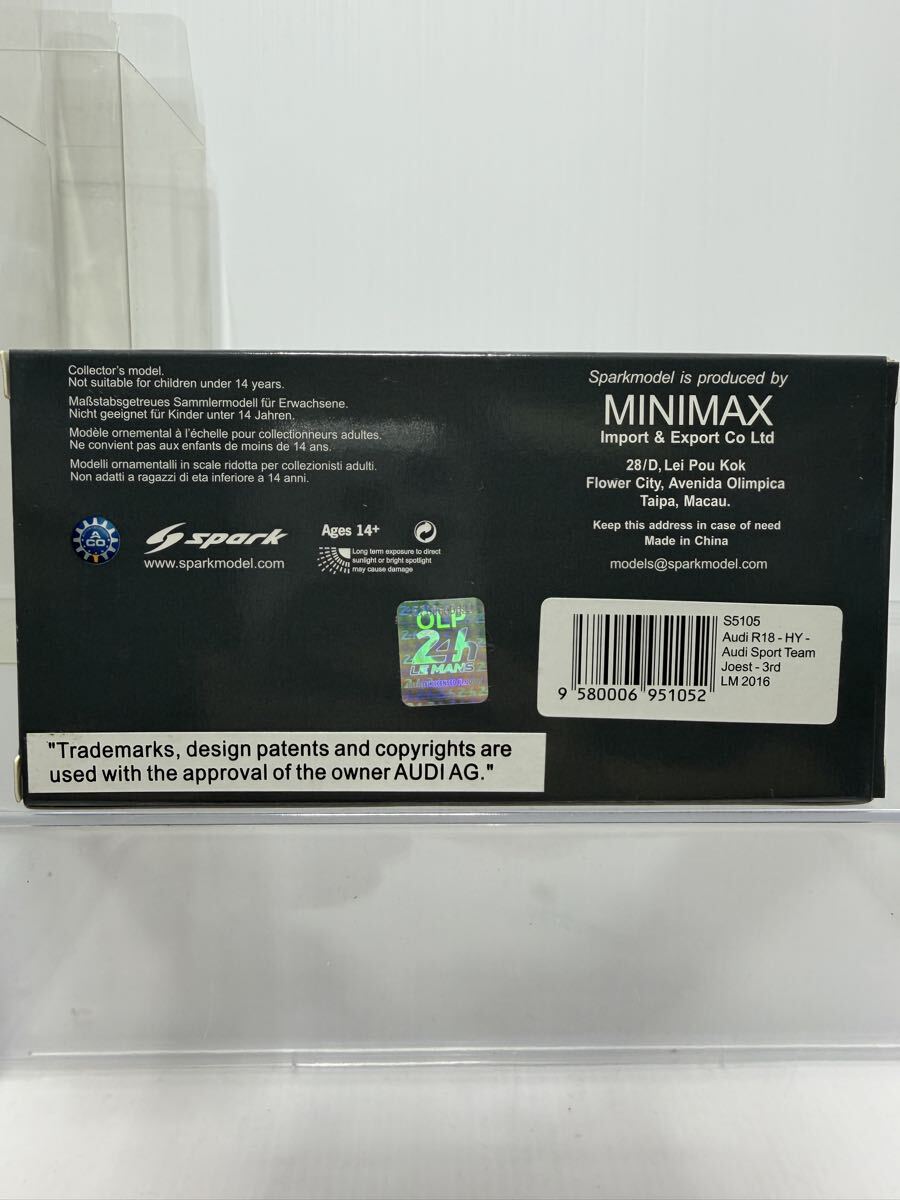 S5105 spark 1/43 Audi R18 Audi Sport Team Joest 3rd LM 2016 スパーク アウディ Le Mans ルマン No.8 #8 ミニカー_画像10
