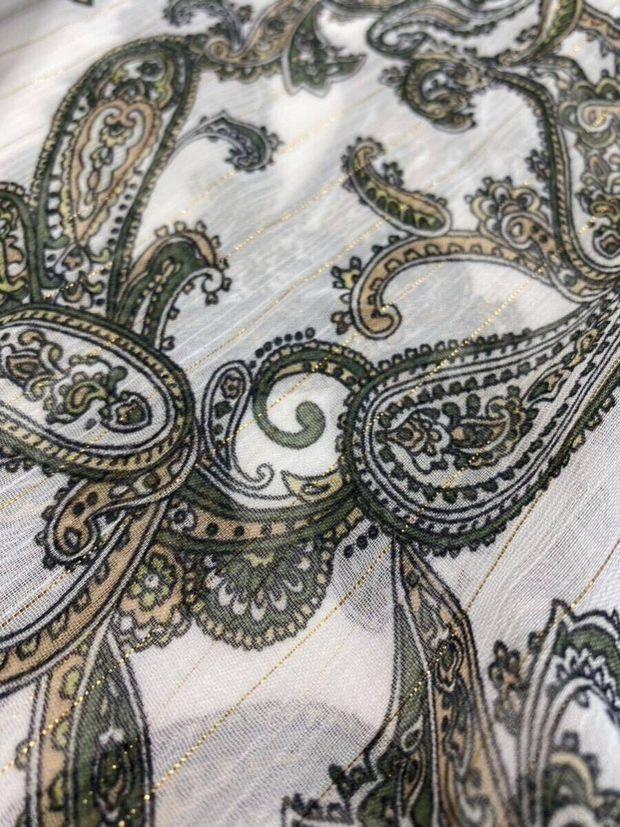 ZARA ザラ★タグ付き未使用★大人素敵★金糸入り ペイズリープリント 総柄 シフォン シャツ ブラウス★カーキ×白系 Sサイズ 1010_画像6