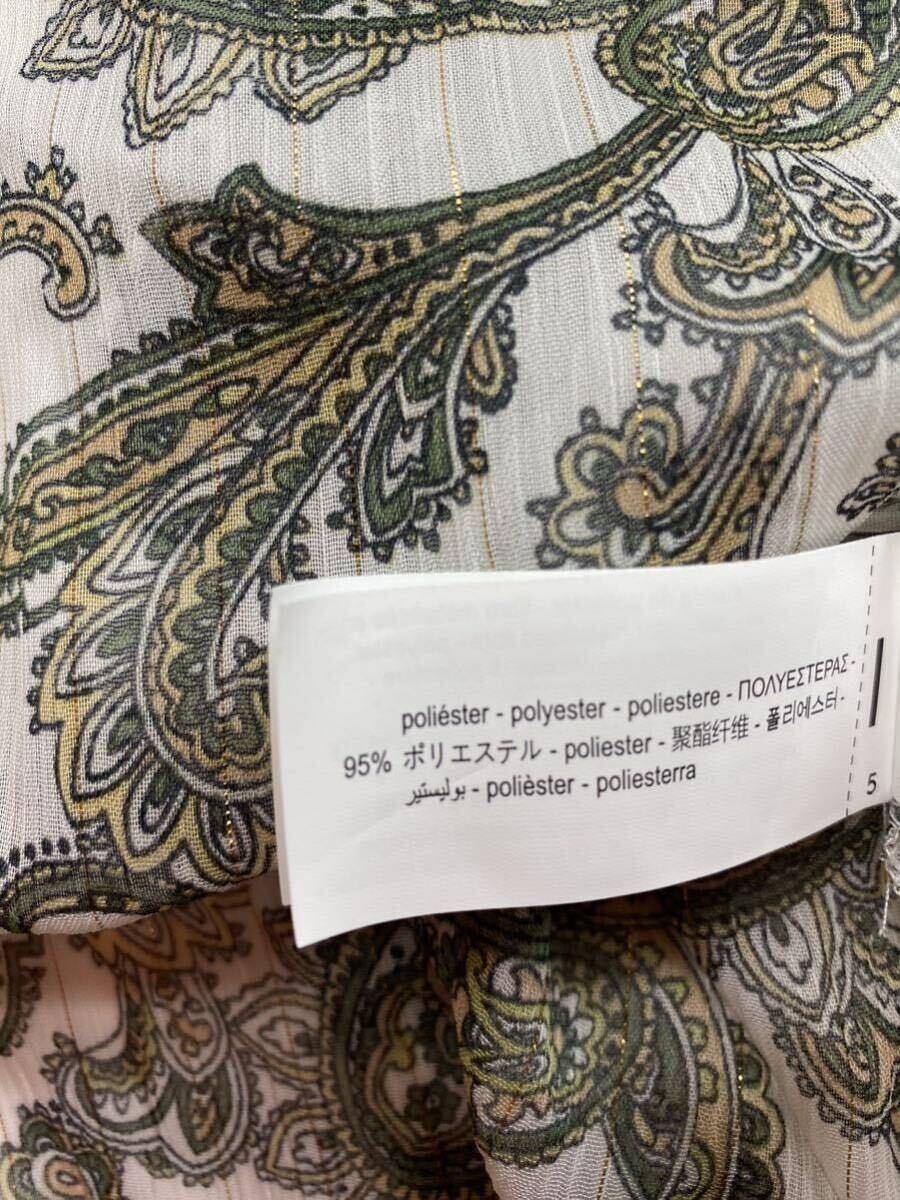 ZARA ザラ★タグ付き未使用★大人素敵★金糸入り ペイズリープリント 総柄 シフォン シャツ ブラウス★カーキ×白系 Sサイズ 1010_画像9
