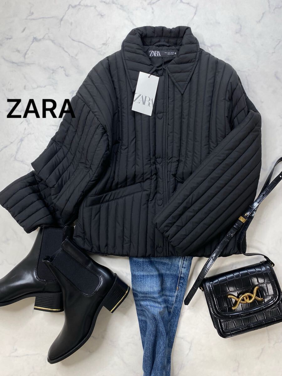 ZARA ザラ★タグ付き未使用★大人素敵★ハート釦 キルティング ジャケット コート アウター★黒/ブラック Sサイズ 1033_画像1