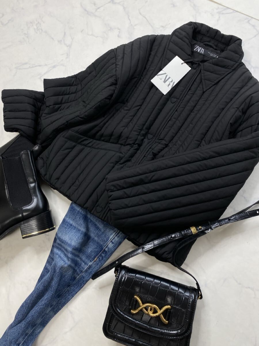 ZARA ザラ★タグ付き未使用★大人素敵★ハート釦 キルティング ジャケット コート アウター★黒/ブラック Sサイズ 1033_画像3