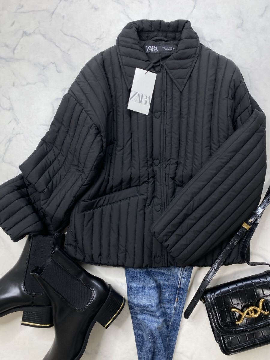 ZARA ザラ★タグ付き未使用★大人素敵★ハート釦 キルティング ジャケット コート アウター★黒/ブラック Sサイズ 1033_画像4