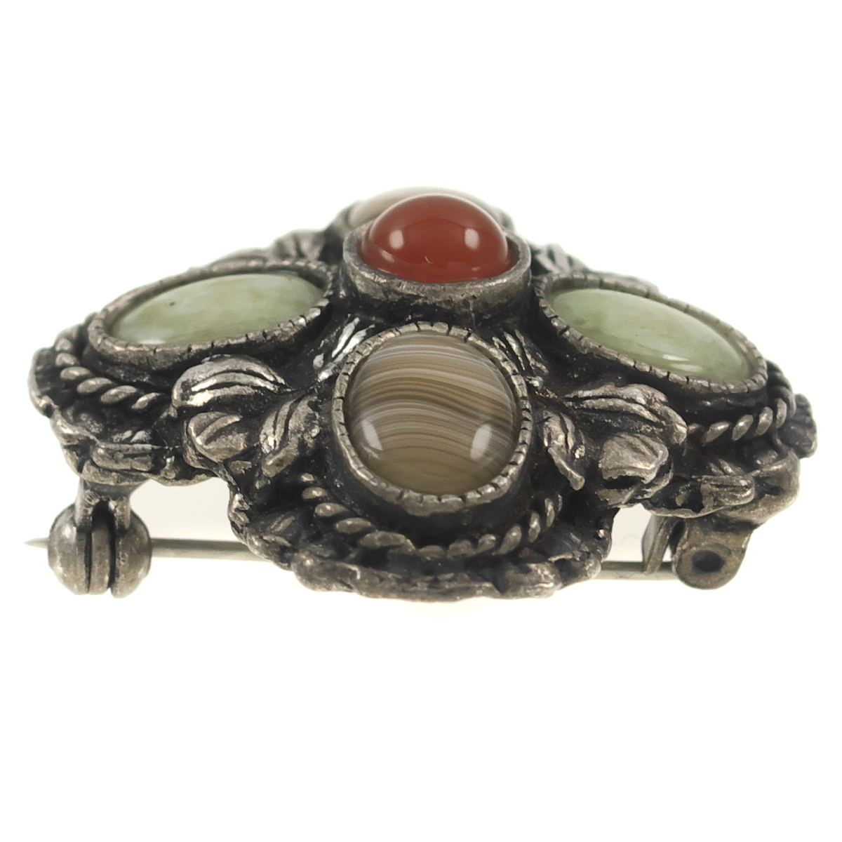 UK4239◆【MIRACLE】◆ マーブル カボションストーン リーフモチーフ 色石 ミラクル 英国 ケルト ◆ ヴィンテージブローチ ◆_画像2