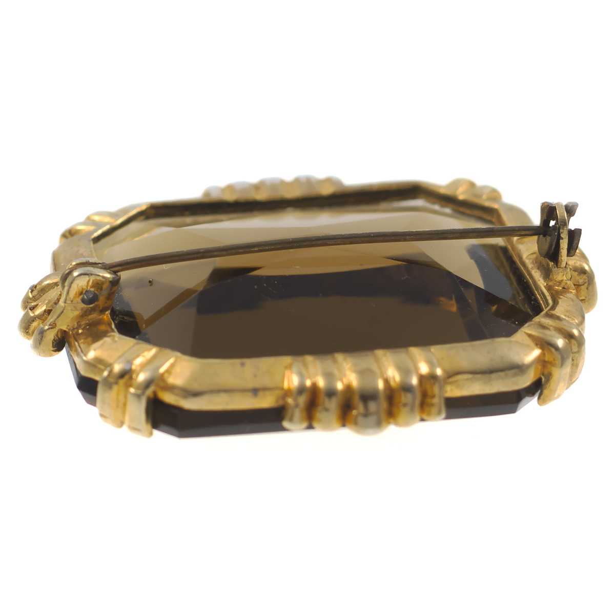 UK4330◆ 大粒 ブラウン系ガラスストーン こげ茶色 スクエア 色石 英国 イギリス ◆ ヴィンテージブローチ ◆_画像4