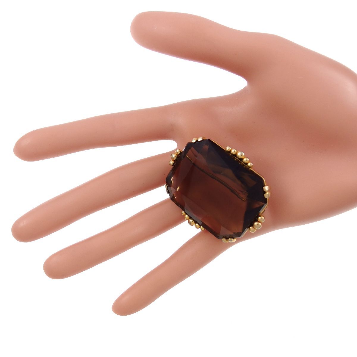 UK4330◆ 大粒 ブラウン系ガラスストーン こげ茶色 スクエア 色石 英国 イギリス ◆ ヴィンテージブローチ ◆_画像5