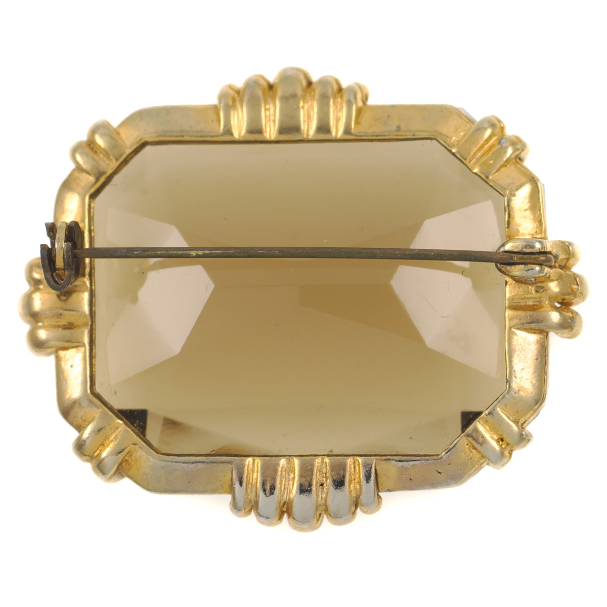 UK4330◆ 大粒 ブラウン系ガラスストーン こげ茶色 スクエア 色石 英国 イギリス ◆ ヴィンテージブローチ ◆_画像3