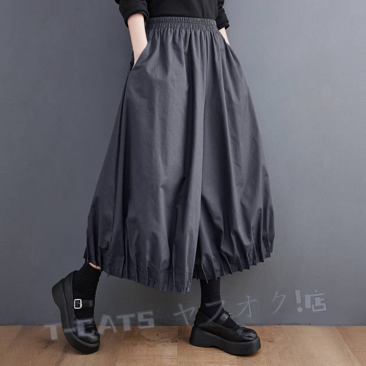 * новый товар осень женский брюки одноцветный casual плиссировать талия резина широкий брюки брюки пепел 