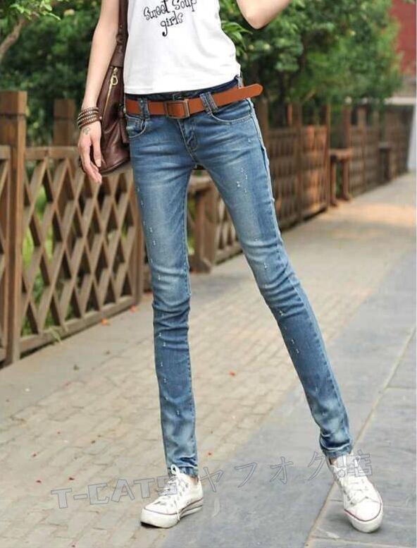 ☆新品上質(zhì) デニムパンツ レディース 著痩せ デニム スキニーパンツ ストレッチ ジーンズ ダメージ加工 美腳 ローライズ レギパン インチ