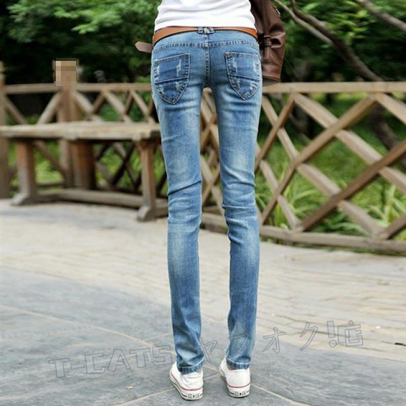 ☆新品上質(zhì) デニムパンツ レディース 著痩せ デニム スキニーパンツ ストレッチ ジーンズ ダメージ加工 美腳 ローライズ レギパン インチ