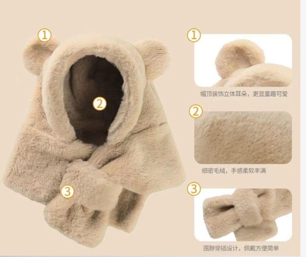 　くまさん　フワフワ　帽子　マフラー　一体型　茶色　ベビー　赤ちゃん 防寒　_画像3