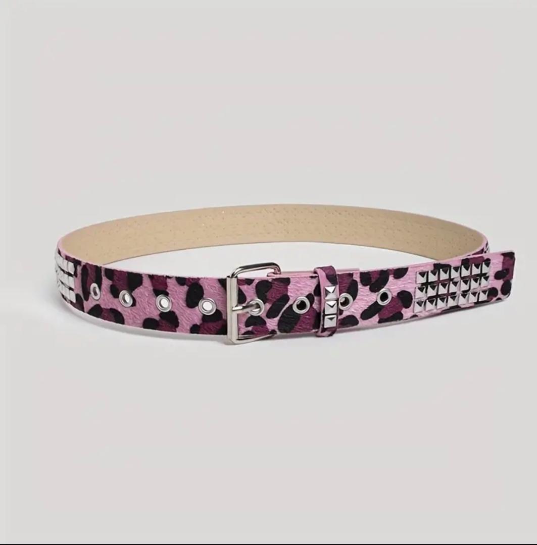 729 レオパード柄 ヒョウ柄　ピンク スタッズ　ベルト Y2Kファッション　_画像5