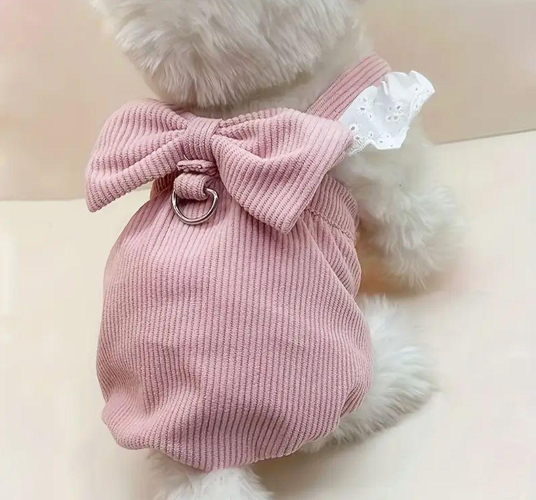 新品　S　リボン付き　犬服　コーデュロイ　ペット服　ドッグウェア　ピンク　パピー_画像4