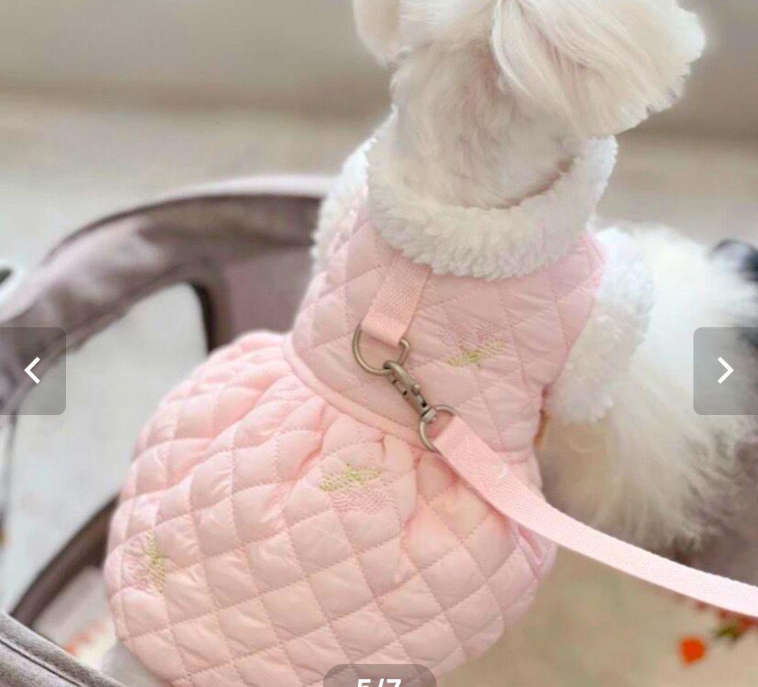 ①　S　犬服　ピンク　キルティング　ドッグウェア　Ｄカン　さくらんぼ　犬 パピー_画像8