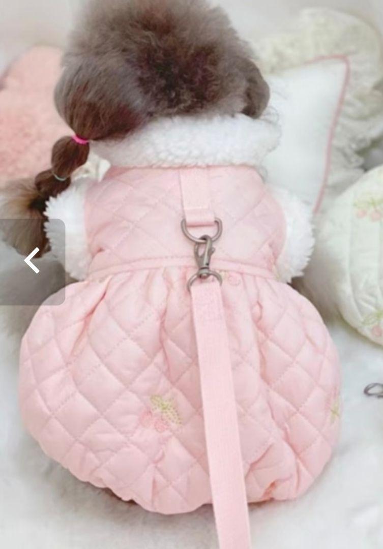 ①　S　犬服　ピンク　キルティング　ドッグウェア　Ｄカン　さくらんぼ　犬 パピー_画像2