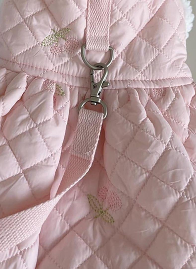 ①　S　犬服　ピンク　キルティング　ドッグウェア　Ｄカン　さくらんぼ　犬 パピー_画像5