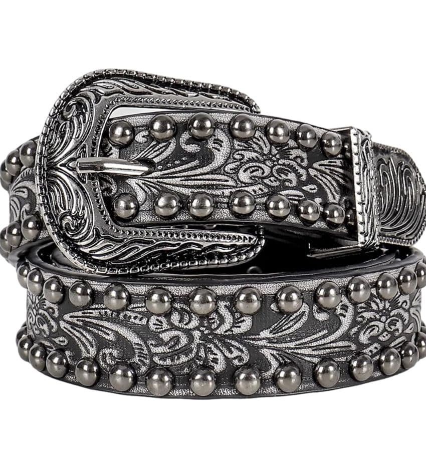 728 ヴィンテージ風 スタッズ メタルベルト 110cm ウエスタン調 男女　メタル　ロック_画像1