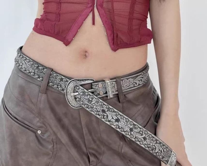 728 ヴィンテージ風 スタッズ メタルベルト 110cm ウエスタン調 男女　メタル　ロック_画像6