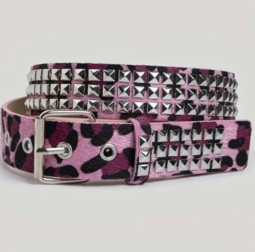 729 レオパード柄 ヒョウ柄　ピンク スタッズ　ベルト Y2Kファッション　_画像2