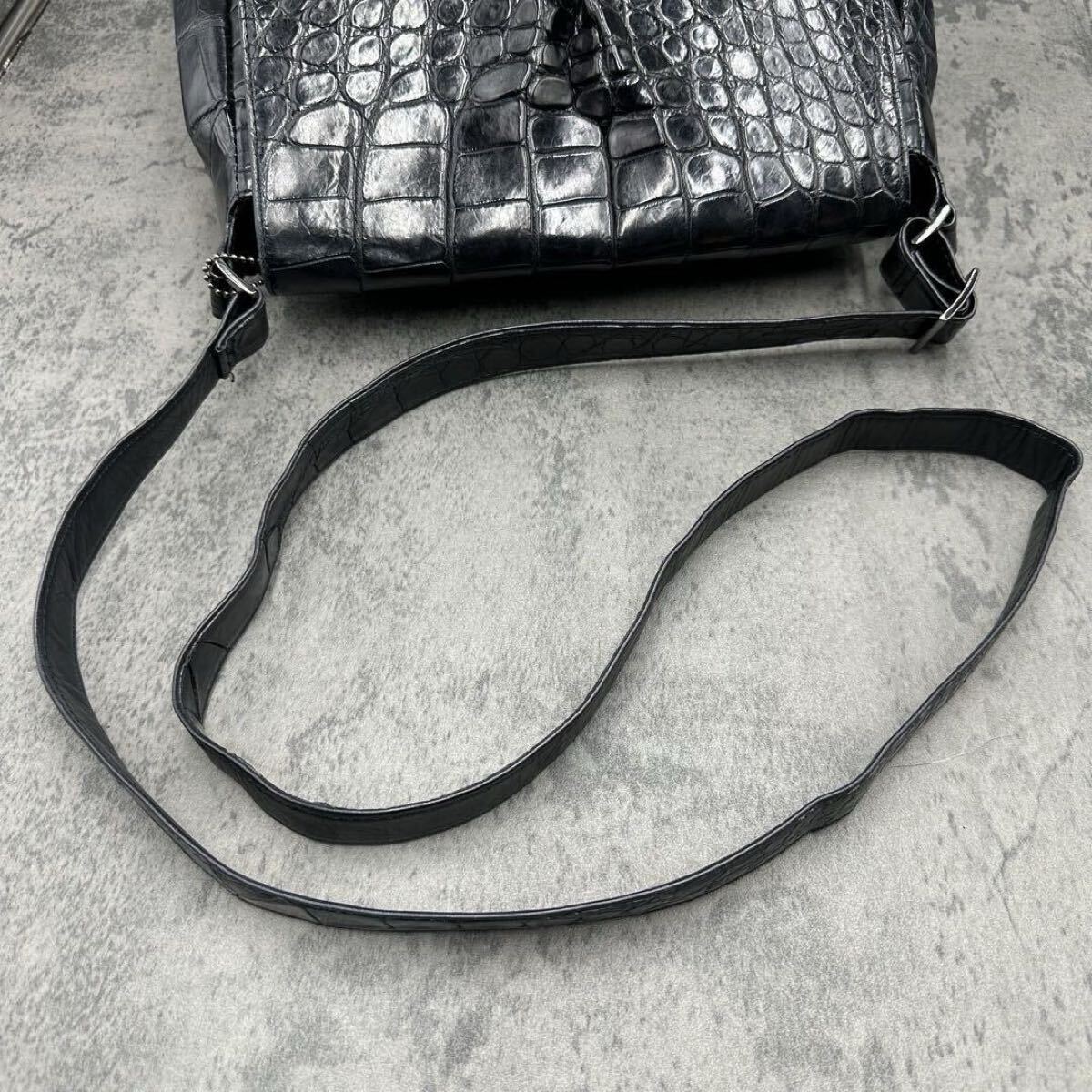 JRA クロコダイル メッセンジャーバッグ エキゾチックレザー 黒 斜め掛け 極美品 超高級 JRA クロコダイル メッセンジャーバッグ メンズ