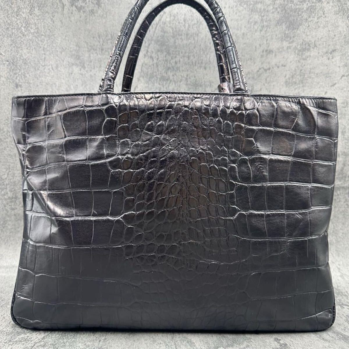  прекрасный товар A4 возможно 2way Furla FURLA мужской большая сумка крокодил наклонный .. плечо рука портфель все кожа чёрный черный 