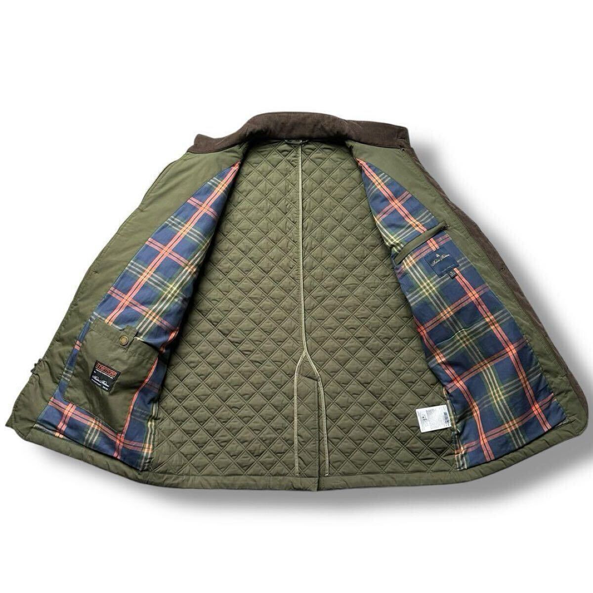 極美品 希少 XL ブルックスブラザーズ BROOKS BROTHERS メンズ キルティングジャケット エルボーパッチ チェック コーデュロイ 緑 グリーン_画像3