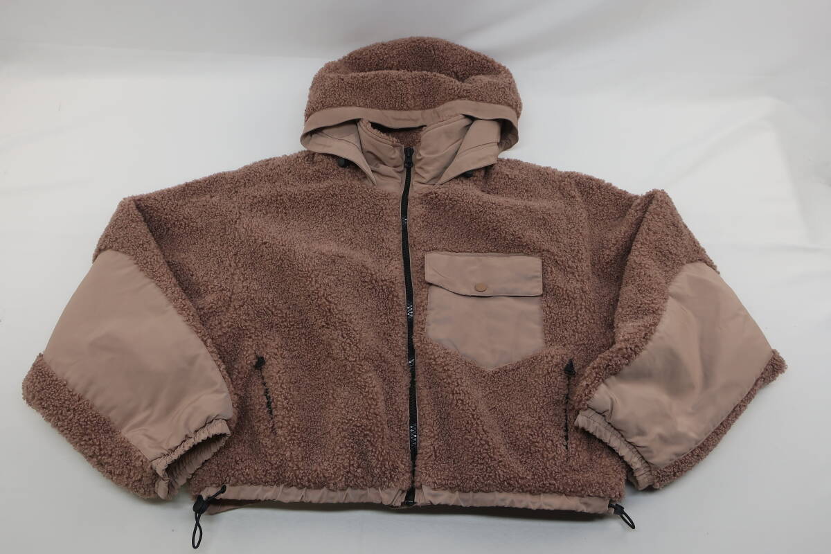 【送900円】1989 ZARA ザラ 中綿入りボアジャケット ショート/クロップド丈 ピンクブラウン アウター ポリ100% ジップアップ L_画像2