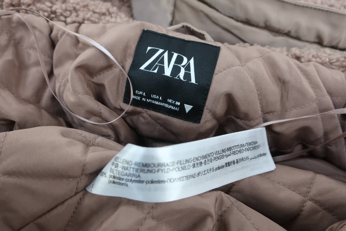 【送900円】1989 ZARA ザラ 中綿入りボアジャケット ショート/クロップド丈 ピンクブラウン アウター ポリ100% ジップアップ L_画像8