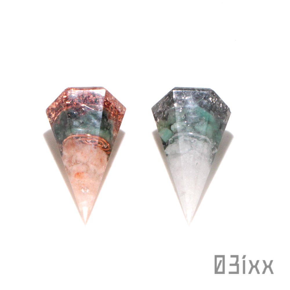 【送料無料・即決】盛塩オルゴナイト 六角錐ミニ 2点セット エメラルド 翠玉 安定の石 天然石 インテリア お守り 盛り塩 【5月誕生石】_画像3