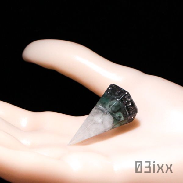 【送料無料・即決】盛塩オルゴナイト 六角錐ミニ 2点セット エメラルド 翠玉 安定の石 天然石 インテリア お守り 盛り塩 【5月誕生石】_画像8