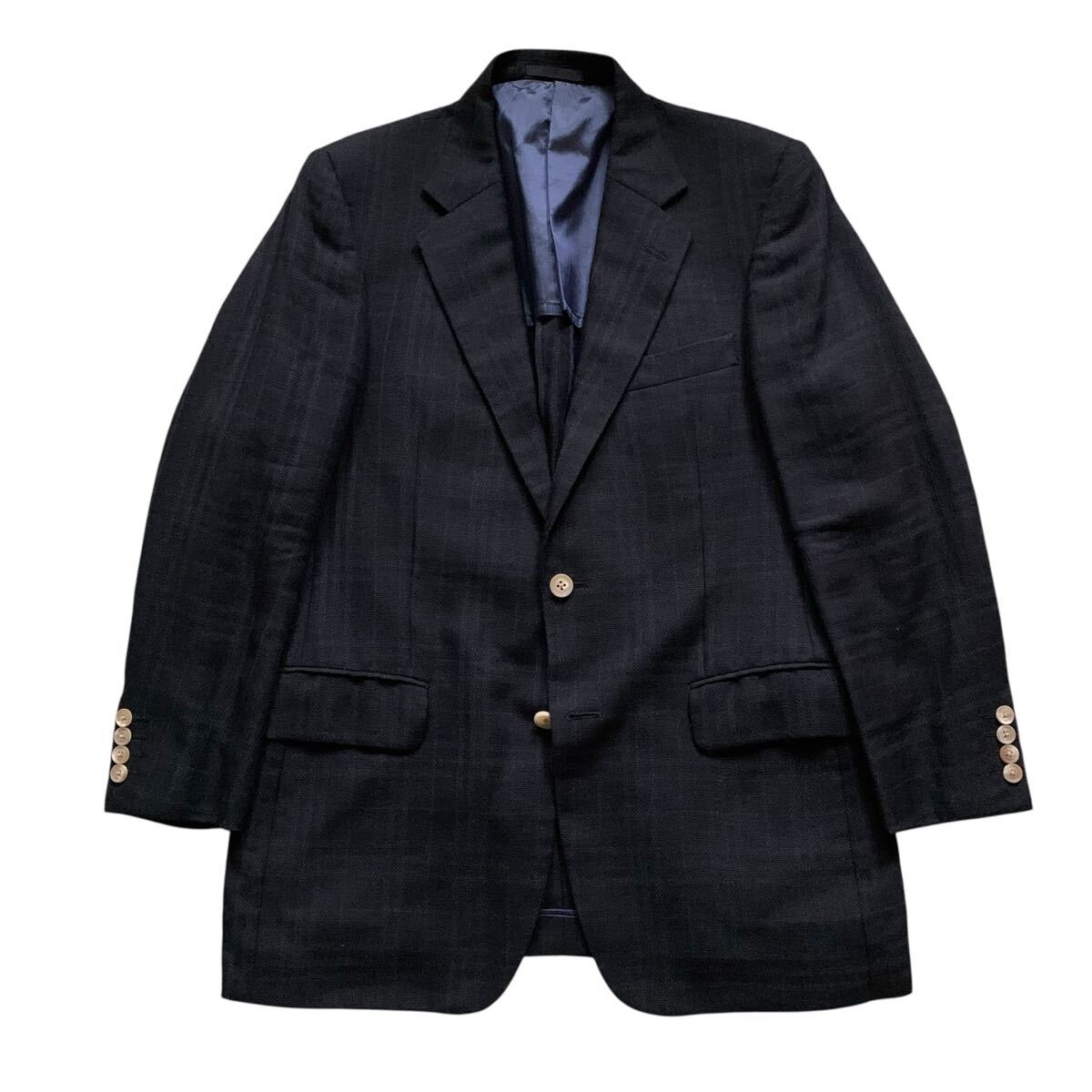 送料込！美品★BURBERRY LONDON バーバリーロンドン★チェック柄ウールリネンテーラードジャケット175/A6★_画像2