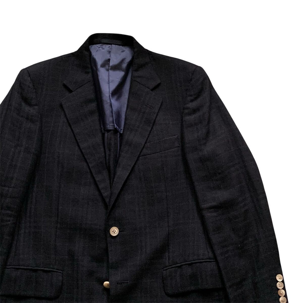 送料込！美品★BURBERRY LONDON バーバリーロンドン★チェック柄ウールリネンテーラードジャケット175/A6★_画像4