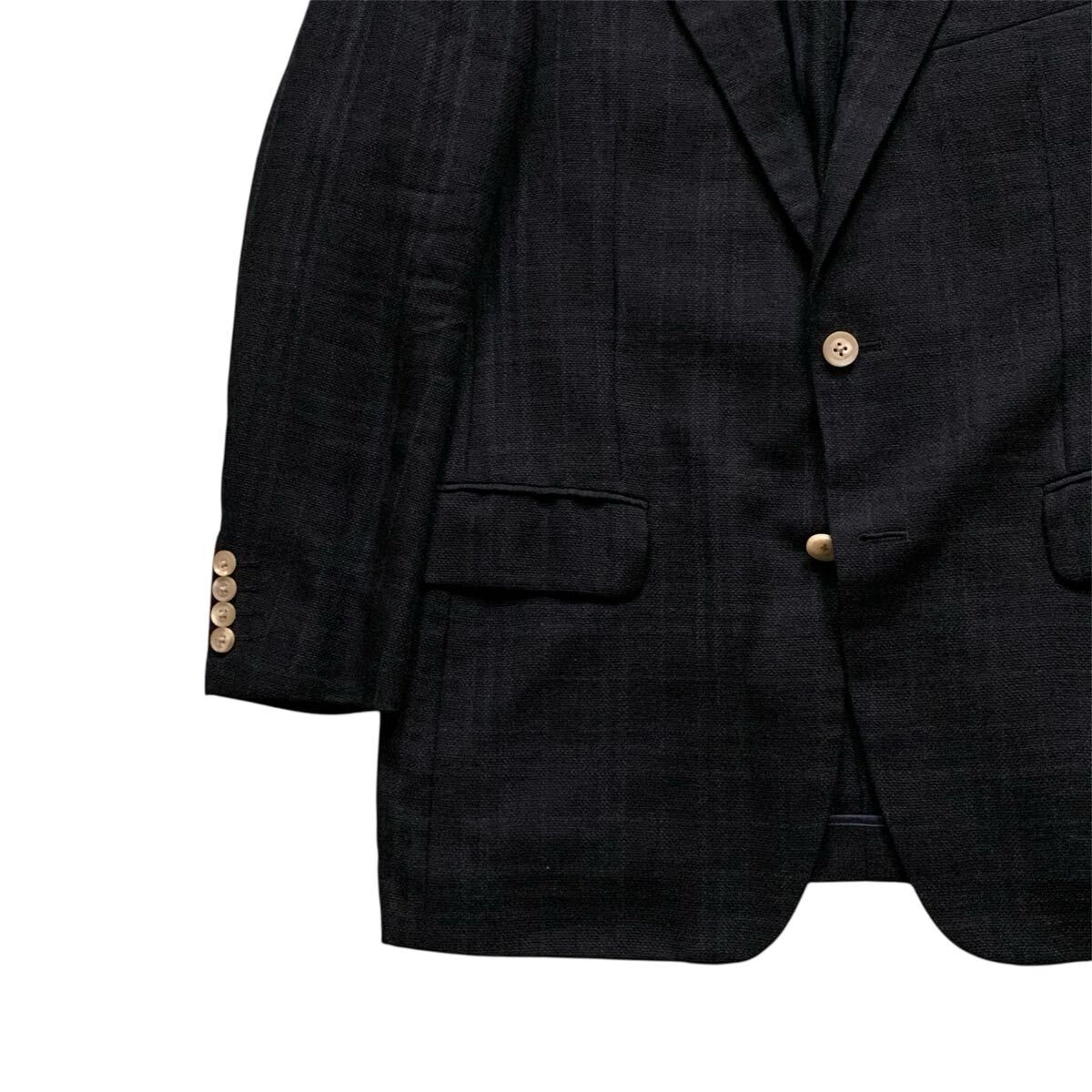 送料込！美品★BURBERRY LONDON バーバリーロンドン★チェック柄ウールリネンテーラードジャケット175/A6★_画像5