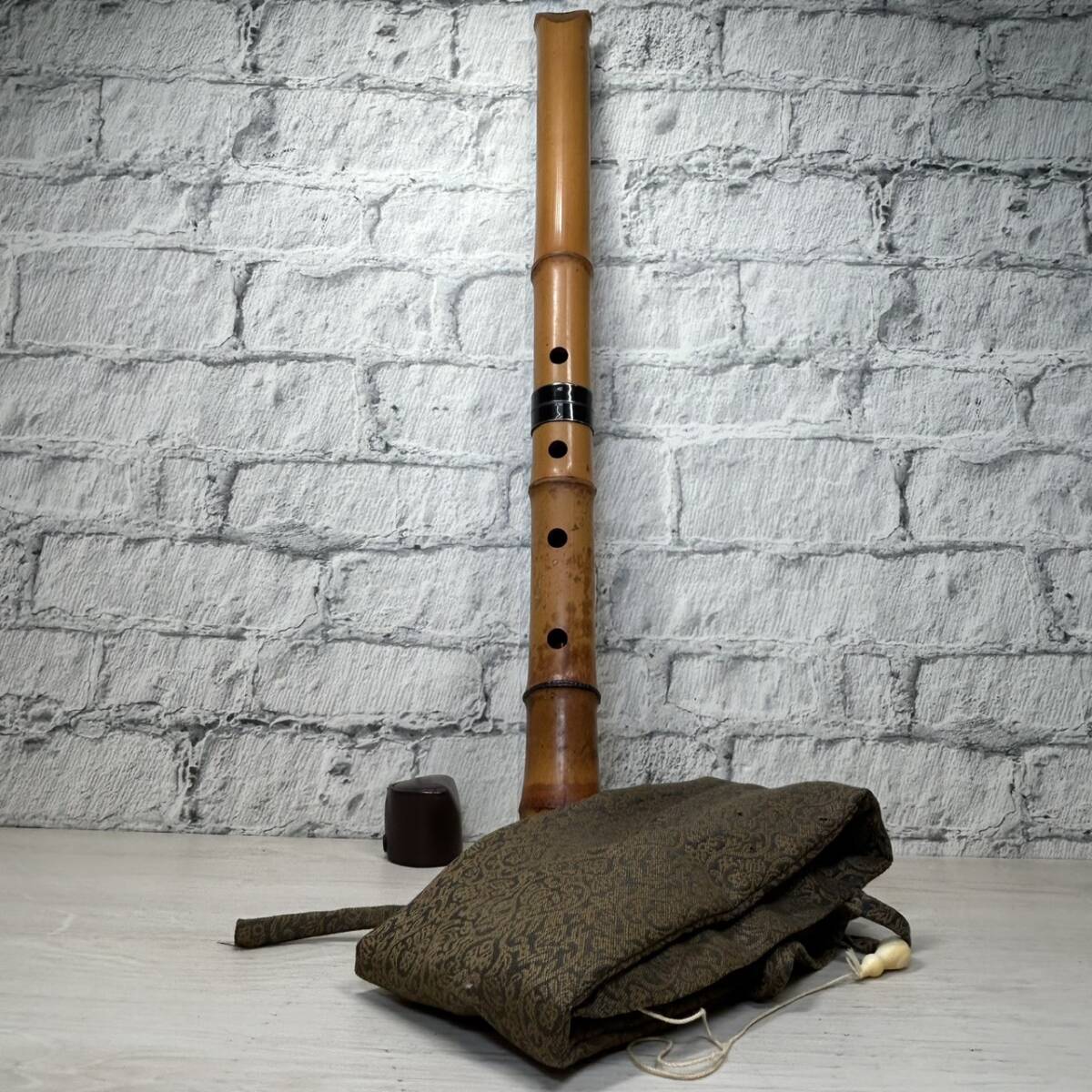 【YH-3903】保管品 尺八 在銘あり 翠光 全長約55cm 都山流 銀三線籐巻き 銀三線 和楽器 中継ぎ 管楽器 楽器 保管袋付き_画像1