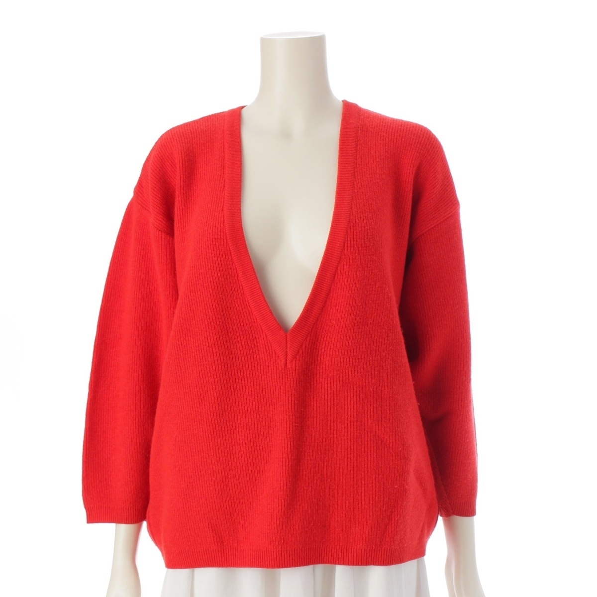 イッセイミヤケ 80s ウール アクリル 筆タグ ドルマンスリーブ Vネック ニット セーター レッド M【中古】_画像1