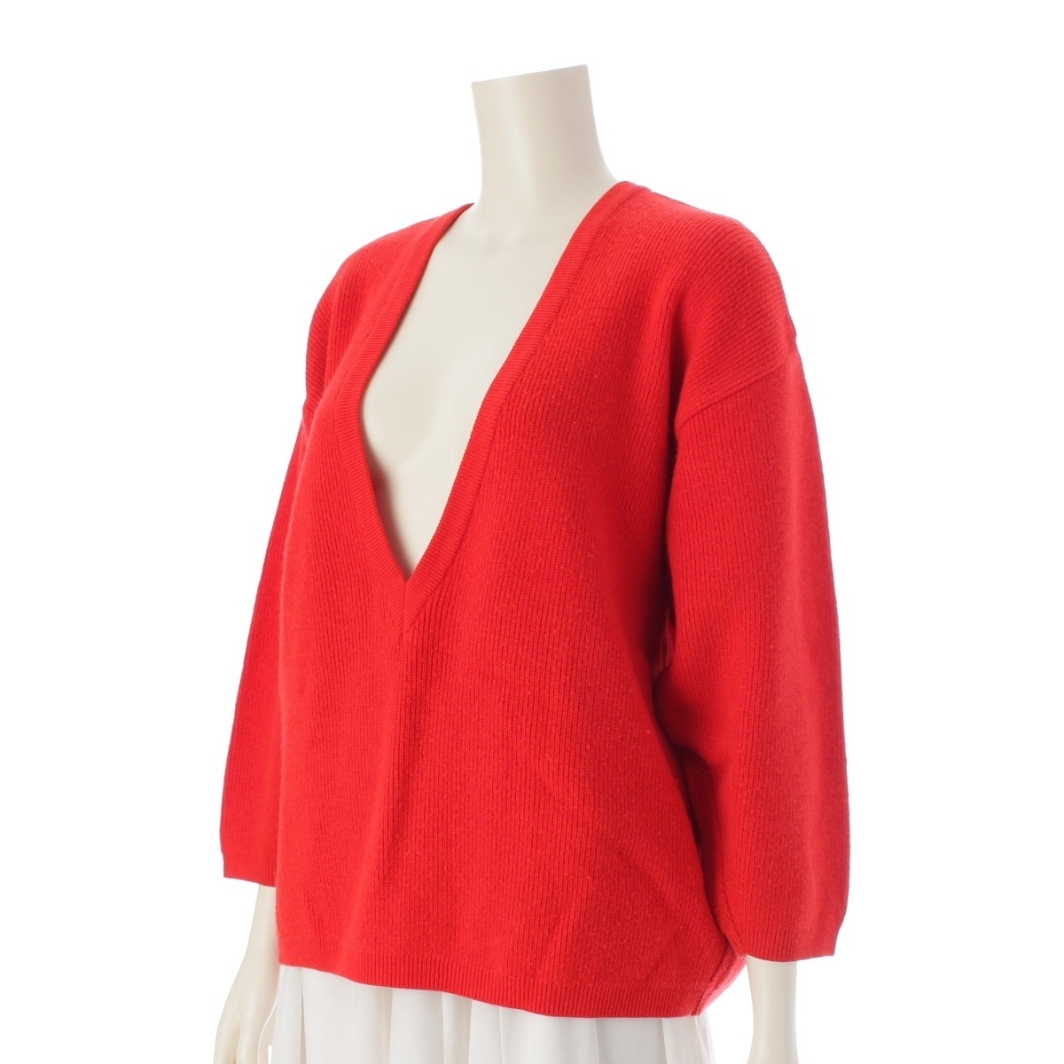 イッセイミヤケ 80s ウール アクリル 筆タグ ドルマンスリーブ Vネック ニット セーター レッド M【中古】_画像2