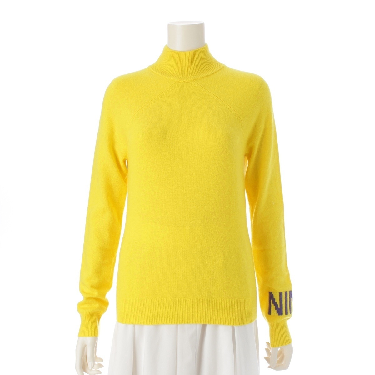 ニナリッチ 20AW カシミヤ ルシェミーボッター期 手首ロゴ タートルネック ニット 20AMPU002ML0460 イエロー パープル XS【中古】
