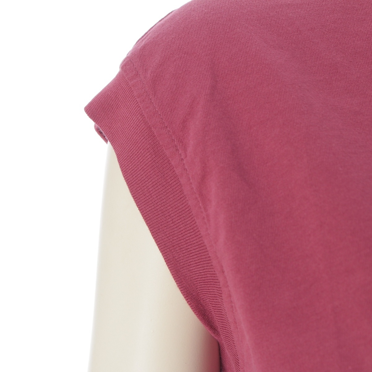 ミュウミュウ 23年 コットン ロゴ ノースリーブ Tシャツ カットソー MJE15 ボルドー XS【中古】_画像6