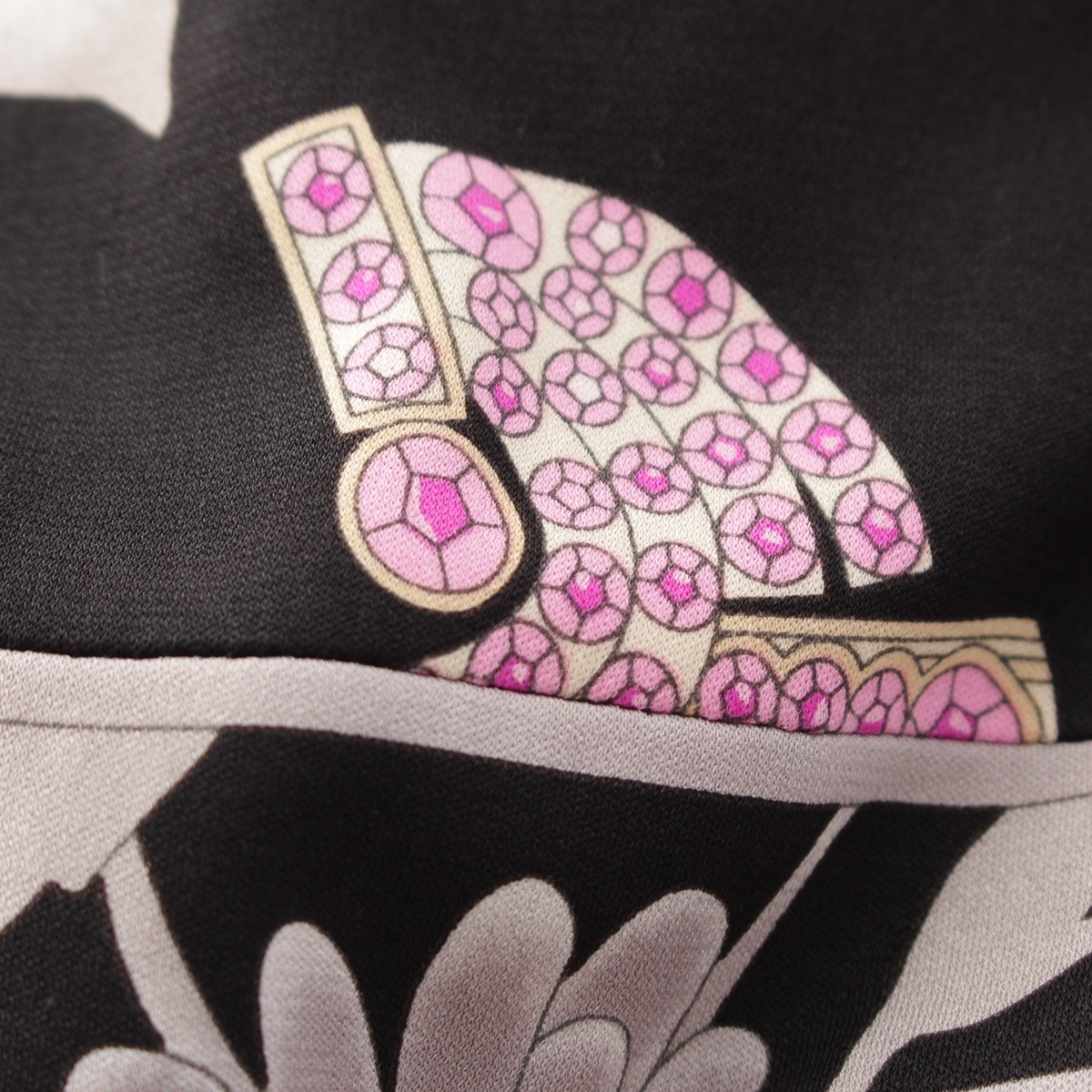 レオナール カンカン素材 花 宝石柄 ワンピース 0189213 マルチカラー 38【中古】_画像8