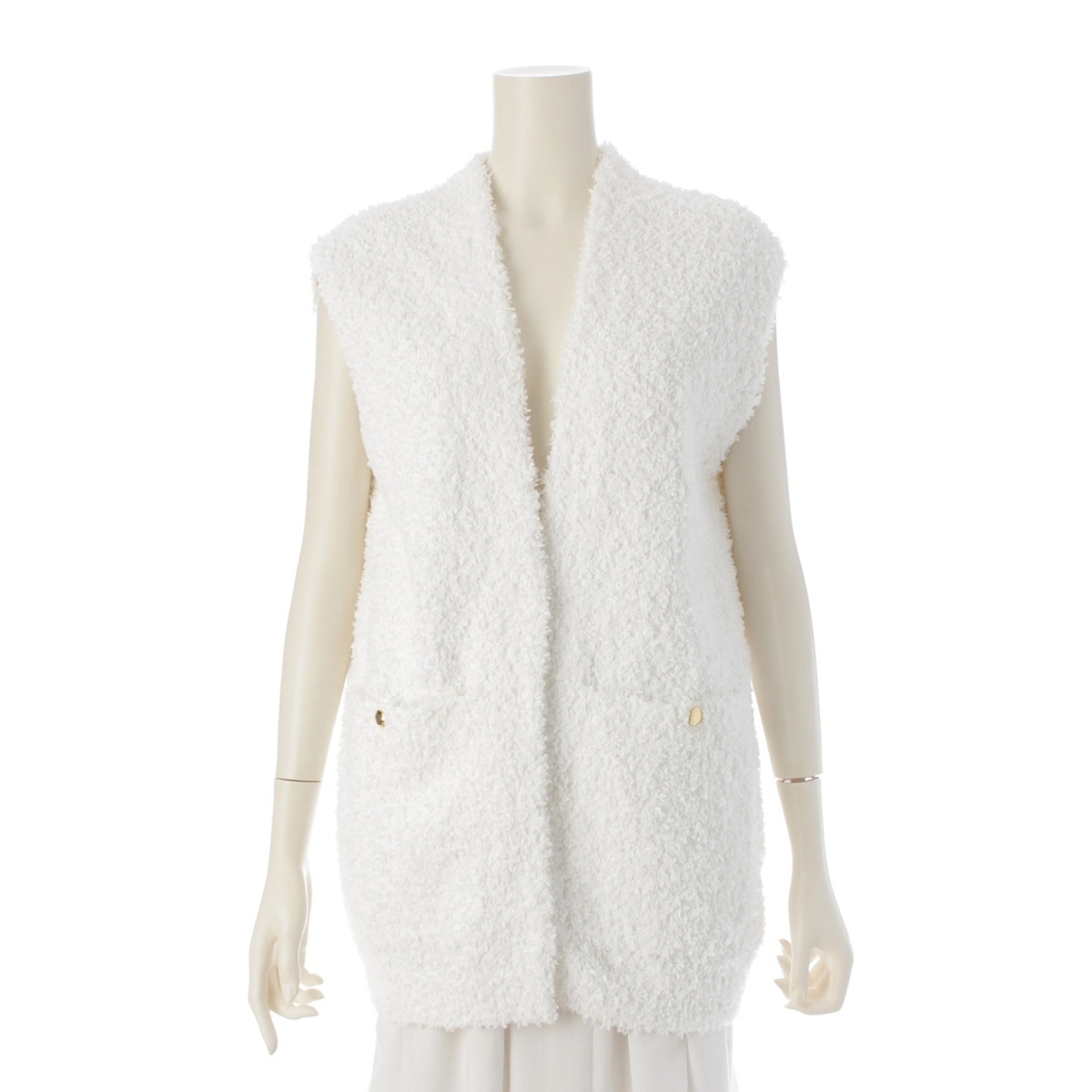 ドゥロワー 23年 SPRING 5G天竺編み 金ボタン ニット ジレ ベスト 6515-199-0567 ホワイト【中古】_画像1