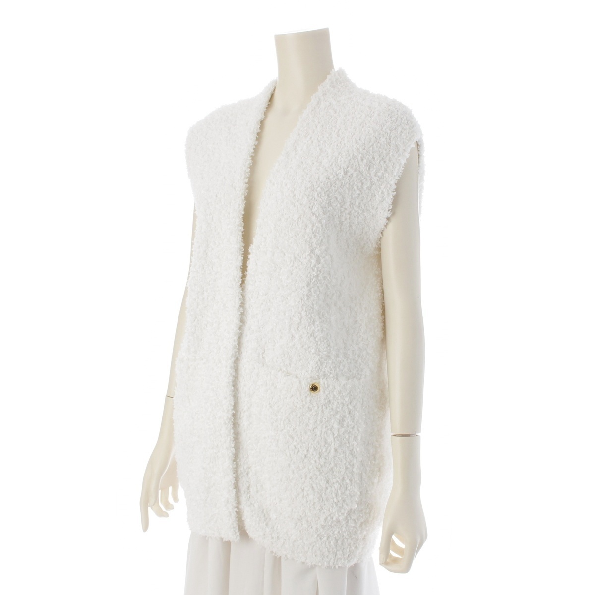 ドゥロワー 23年 SPRING 5G天竺編み 金ボタン ニット ジレ ベスト 6515-199-0567 ホワイト【中古】_画像2