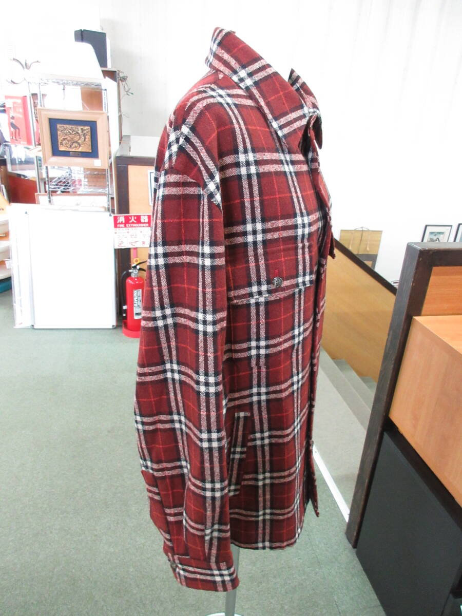 BURBERRY LONDON バーバリー チェック ウールジャケット アンゴラ混 マルチカラー LLサイズ 赤系 シャツ 中古現状_画像3
