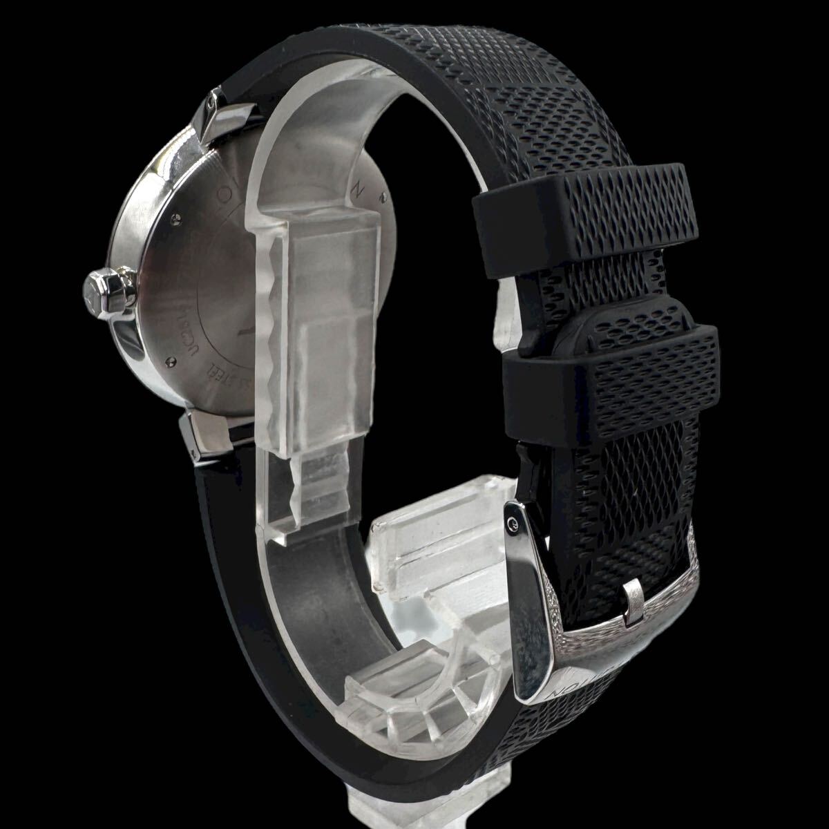 稼働 極美品 LOUIS VUITTON ルイヴィトン Q1DM0 タンブール モノグラム スリム エクリプス ダミエ ラバーベルト 3針 デイト【c2582】_画像5