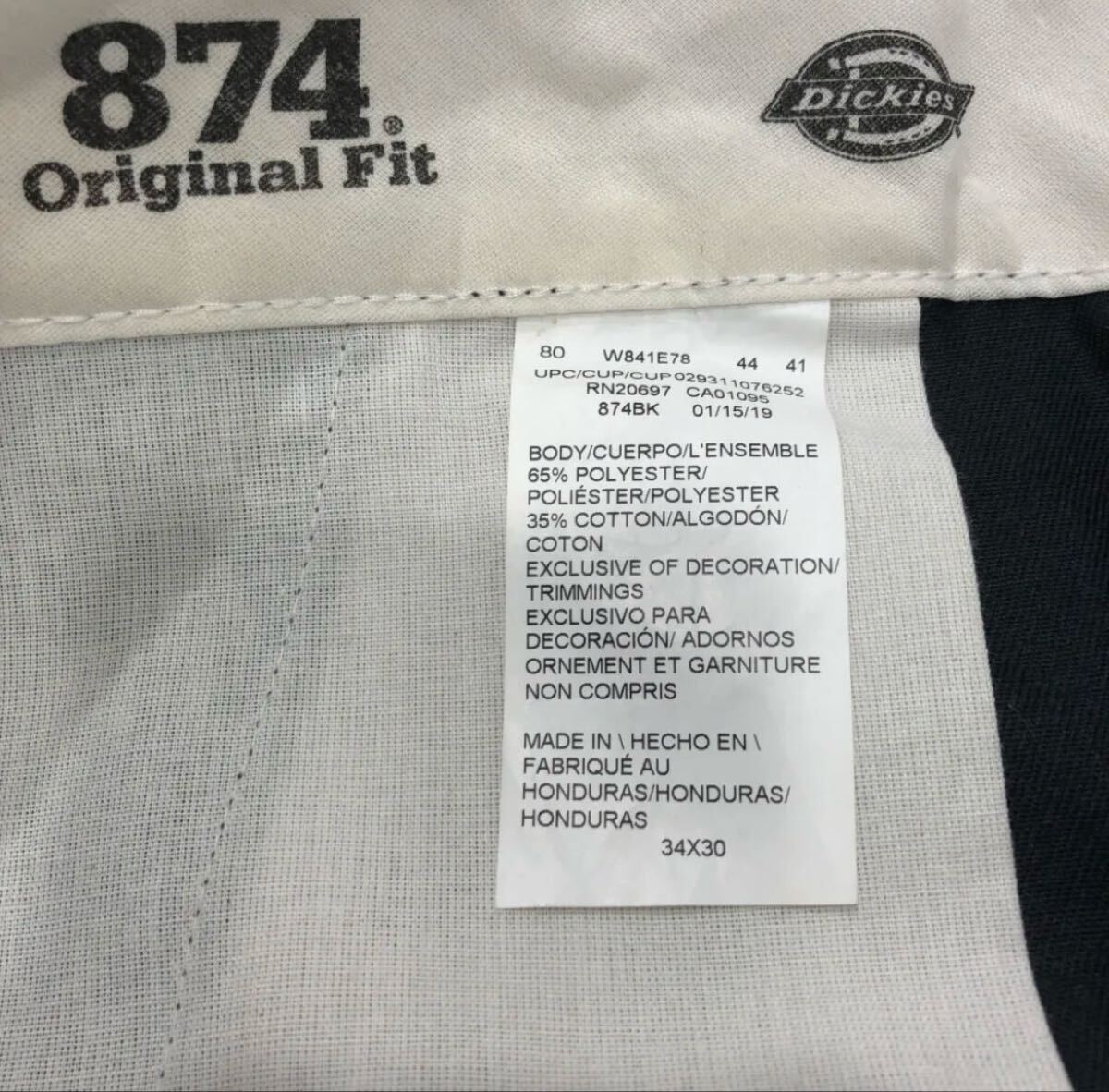 送料無料！Dickies ディッキーズ874 オリジナルフィット ワークパンツ ツイルパンツ チノパン 黒 ブラック W82cm W34×L30 ホンジュラス製_画像3