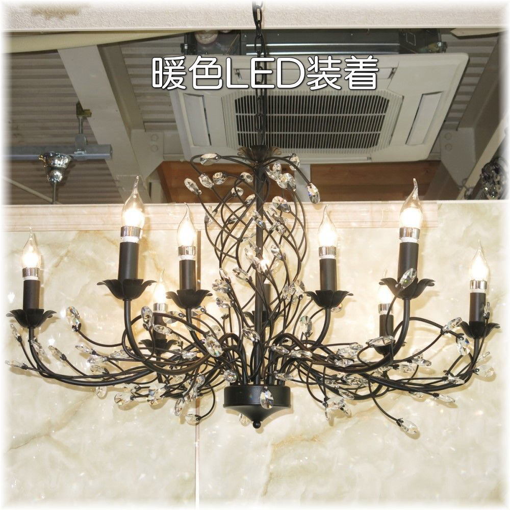 【送料無料!】★超激安即決!★新品・アンティーク調 ブラックアイアン キャンドル9灯 LEDクリスタルシャンデリア_画像6