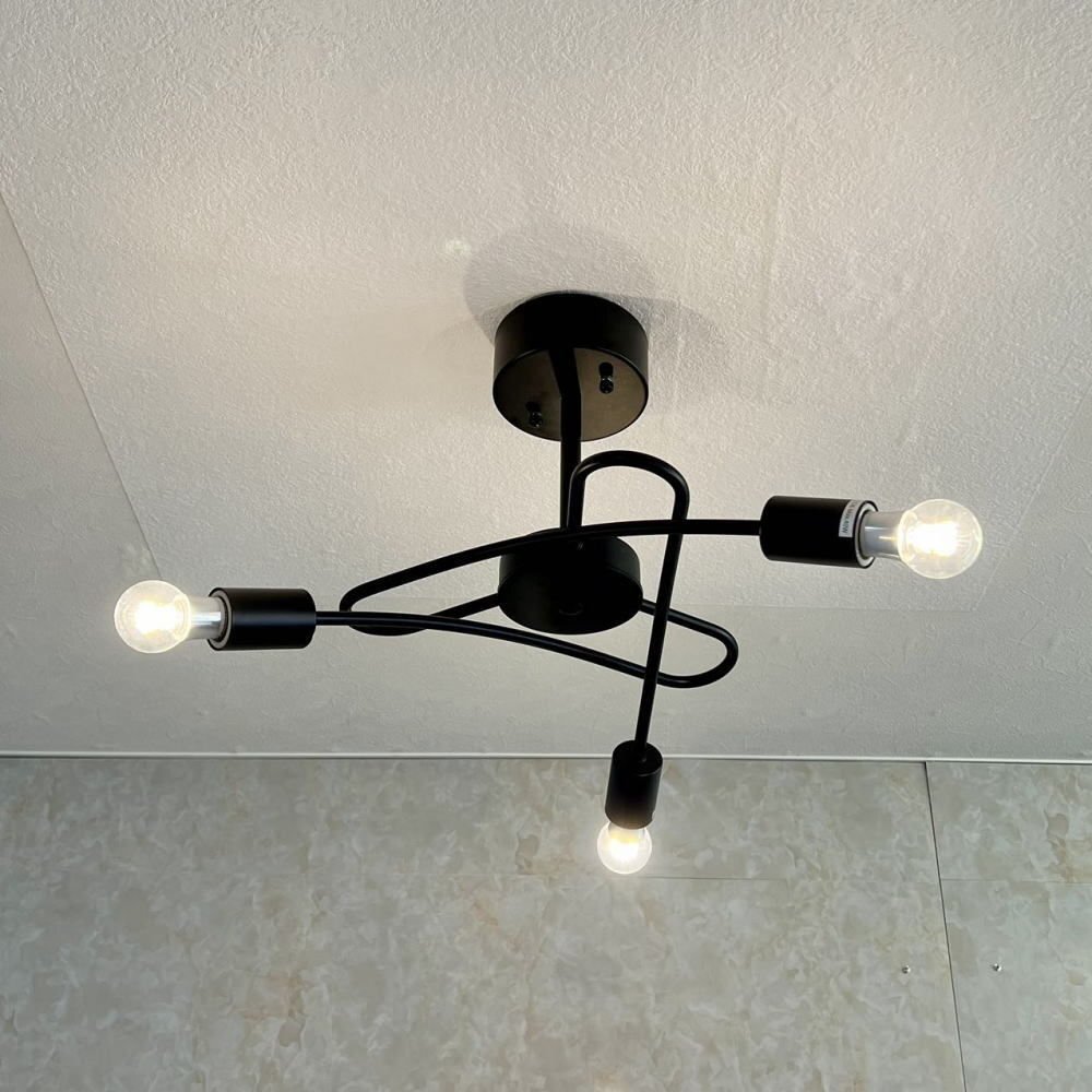 【LED付き！】引掛けシーリング対応 LED 3灯 シンプル ブラック アイアン シーリングトライト 直径53cm PSE認定 送料無料 led 安い 北欧_画像2