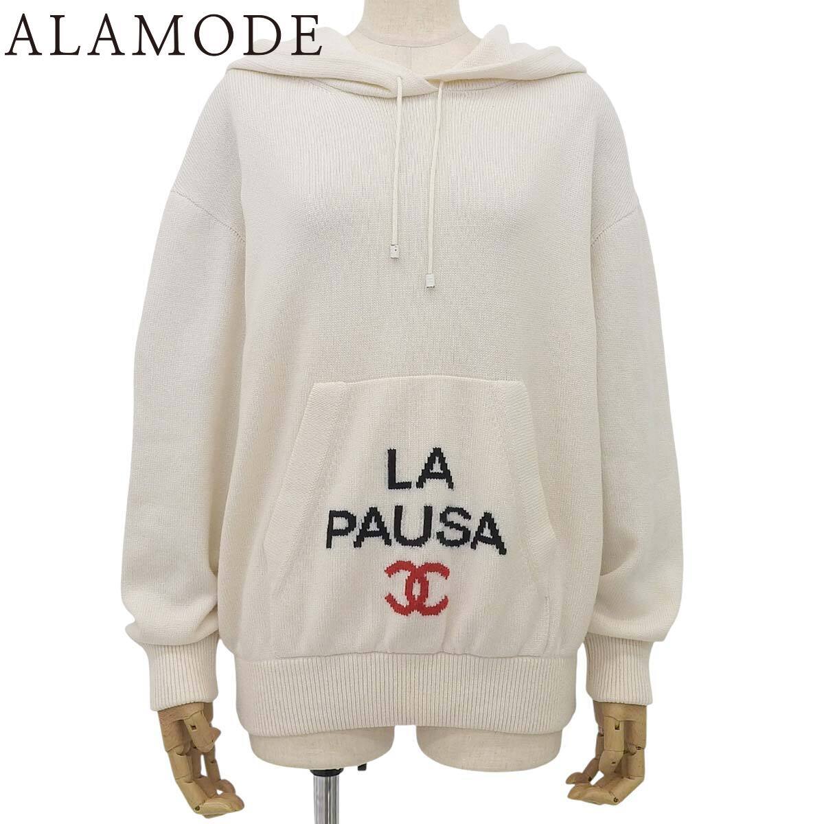 シャネル LA PAUSA ニット フーディ セーター P60 パーカー ココマーク 38 カシミヤ オフホワイト 黒 赤 40802155479【アラモード】_画像1