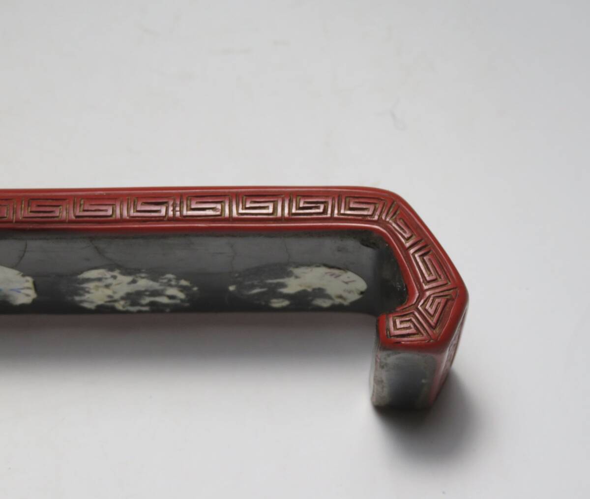 中国美術 清 剔紅墨床 漆地花卉墨床 時代物 書道具 _画像7