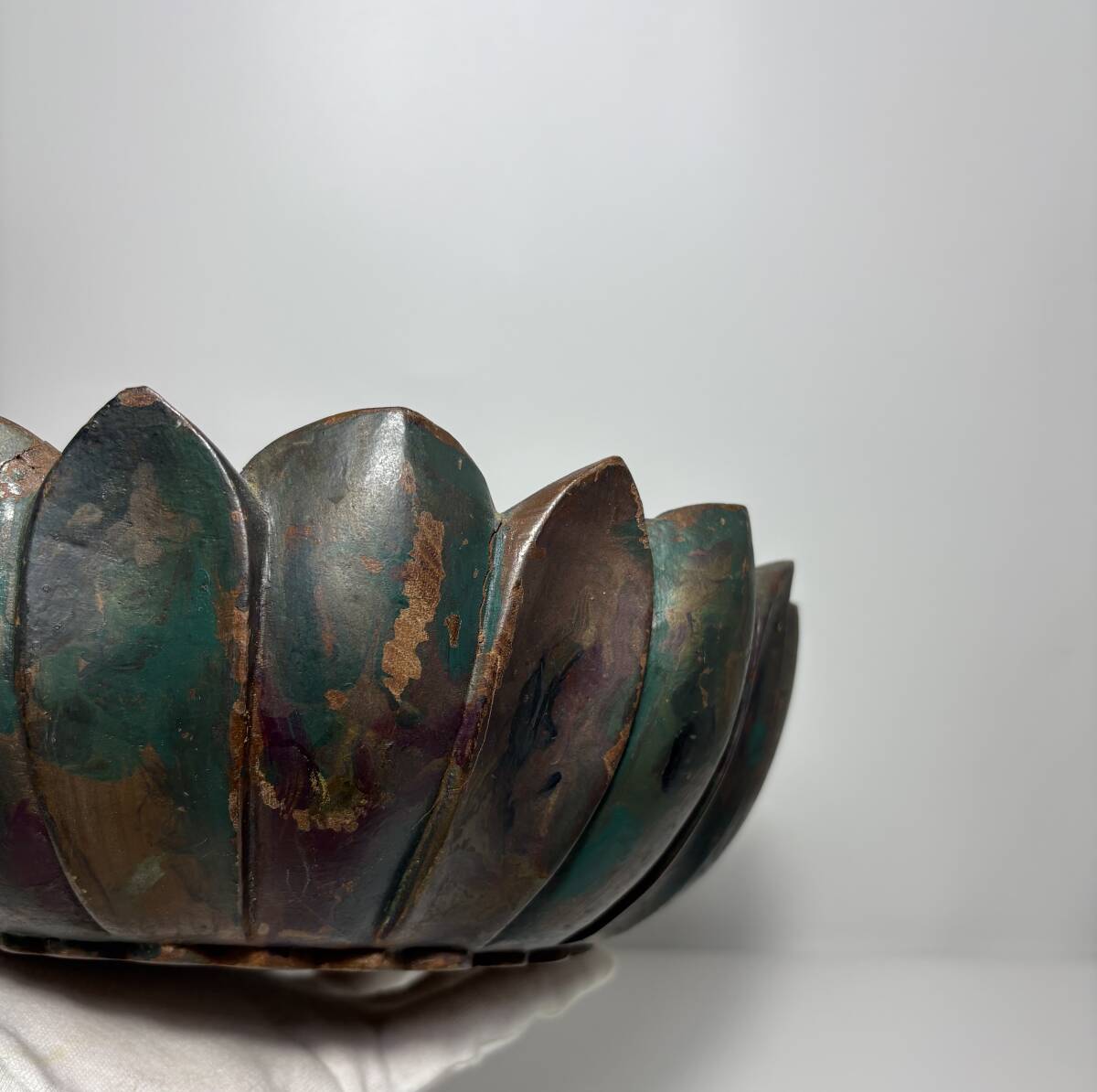 中国美術 木製 底座 蓮花碗 大鉢 色絵 漆鉢 清代 時代物_画像7