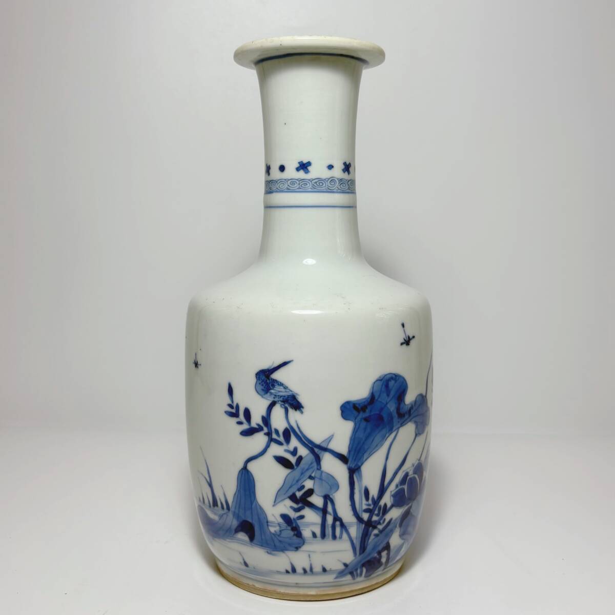 中国美術 清代 青花花鳥紋 棒槌瓶 康熙「旭日東昇・一路連科・花開富貴」時代物_画像2